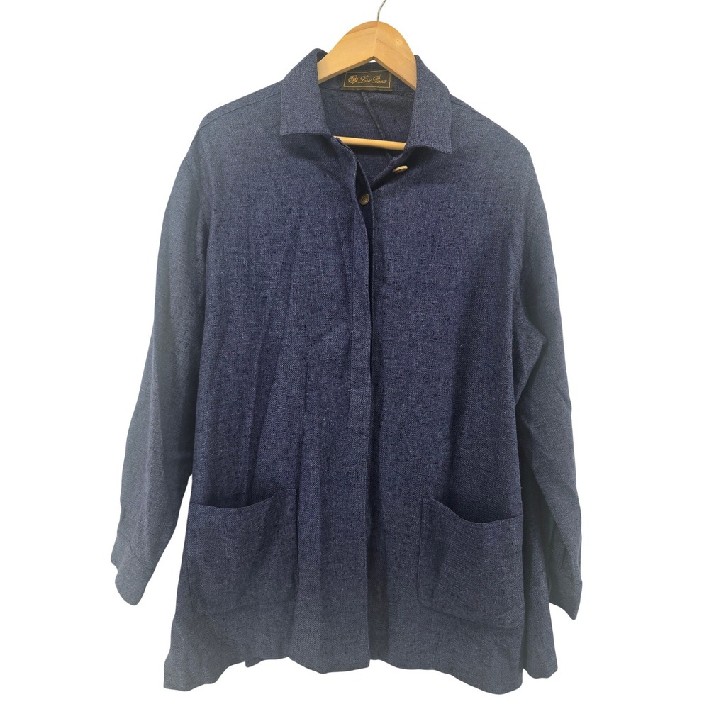 Loro Piana Button Up Tunic Womens 44 Blue Cashmere Silk Blend Collared Italy *